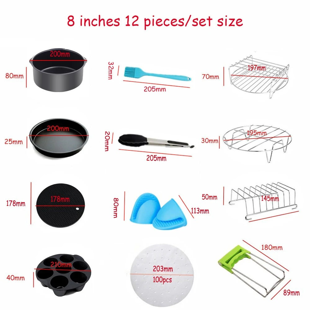 7 Inch / 8 Inch Air Fryer Accessories 12pcs/set For Philips/GOWISEUSA/COZYNA/COSORI/Ninjia and Air Fryers airfryer accessories